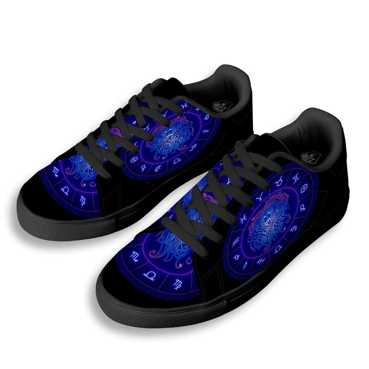 Zodiac Sign Dark Virgo Print Black Low Top Sneakers-grizzshop