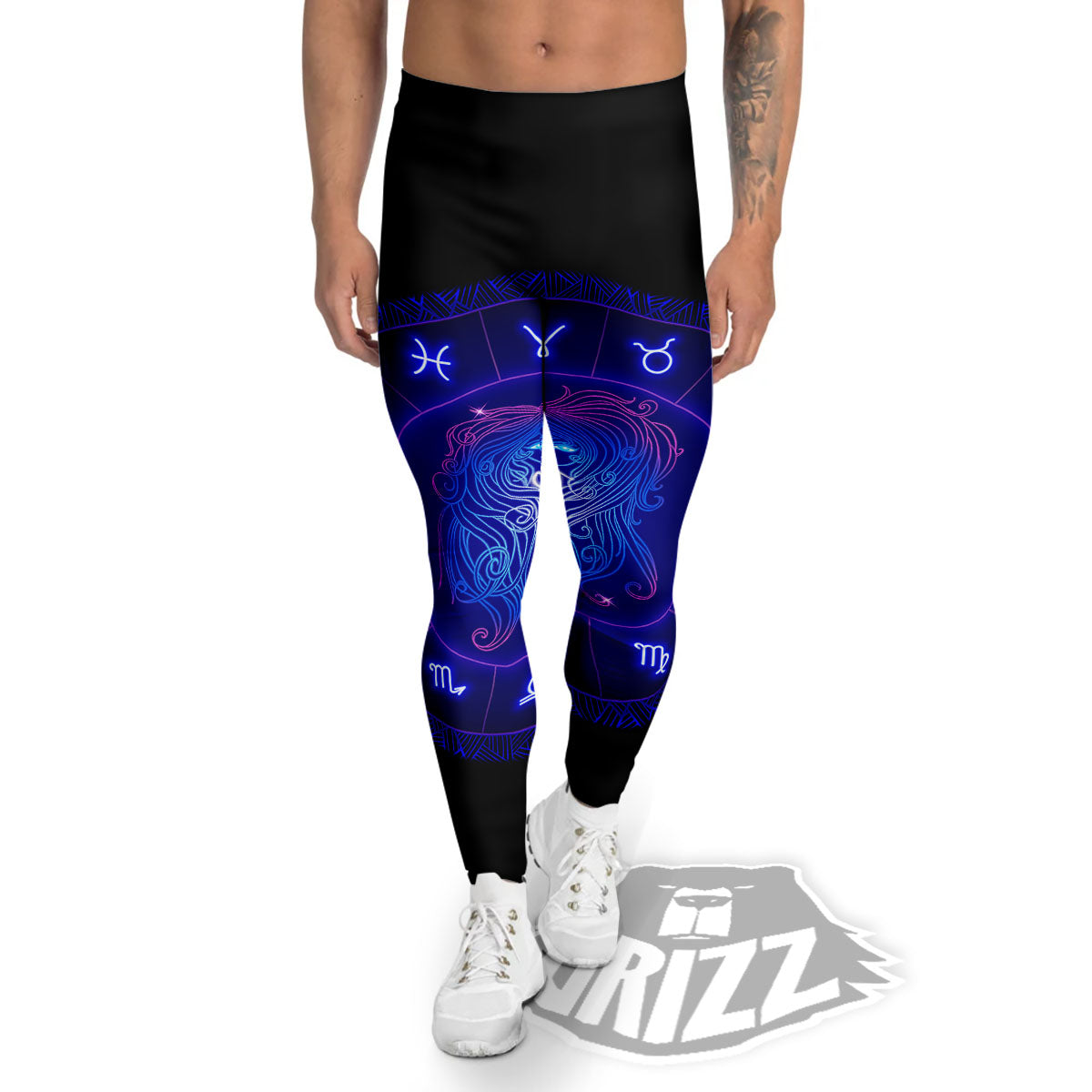 Zodiac Sign Dark Virgo Print Men's Leggings-grizzshop