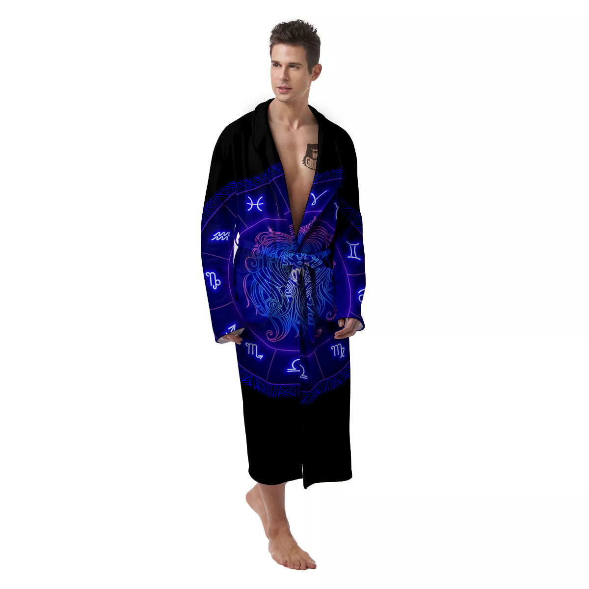 Zodiac Sign Dark Virgo Print Men's Robe-grizzshop