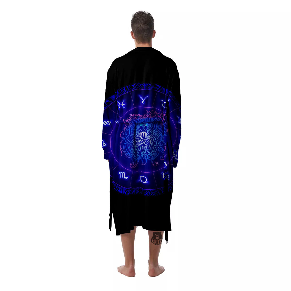 Zodiac Sign Dark Virgo Print Men's Robe-grizzshop