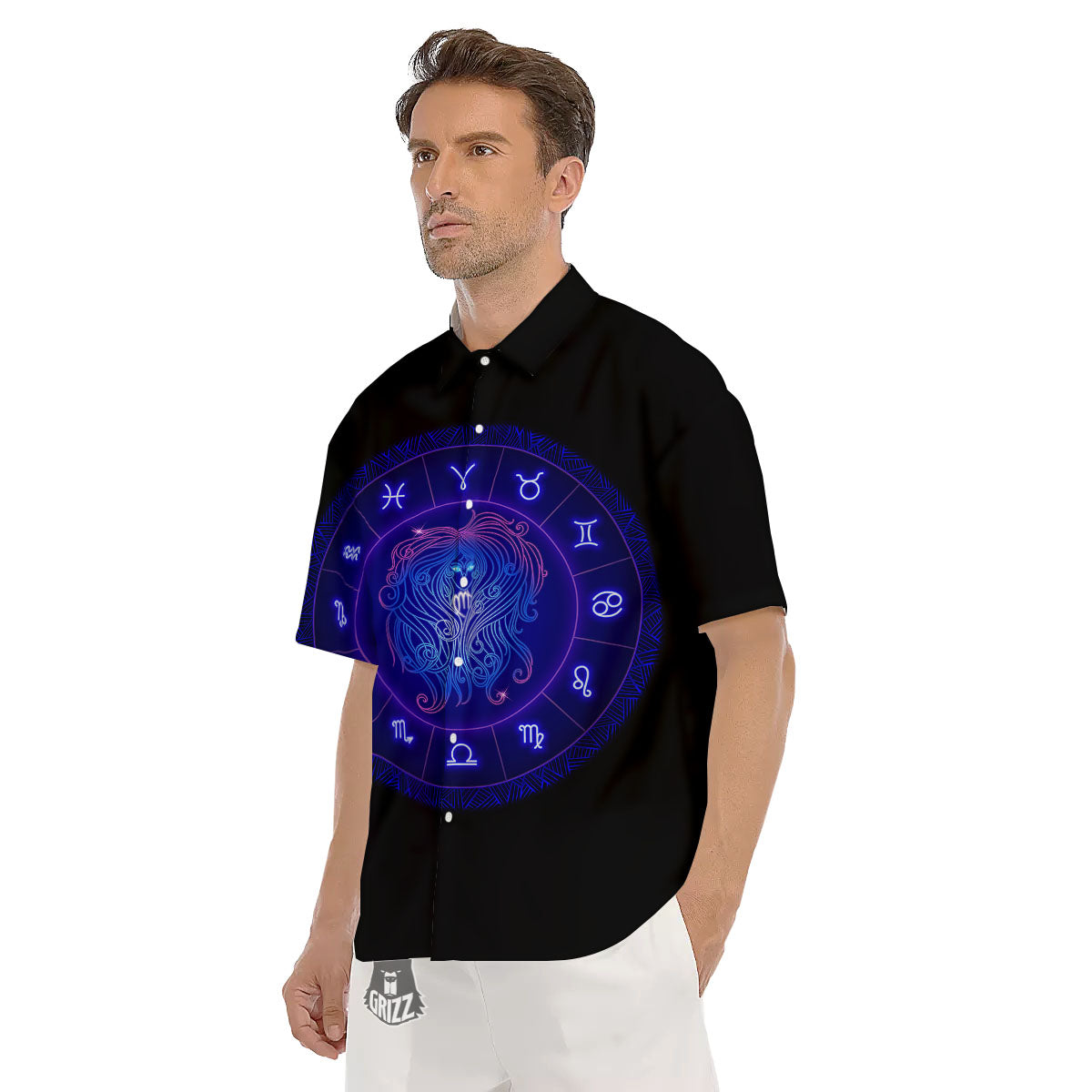 Zodiac Sign Dark Virgo Print Men's Short Sleeve Shirts-grizzshop