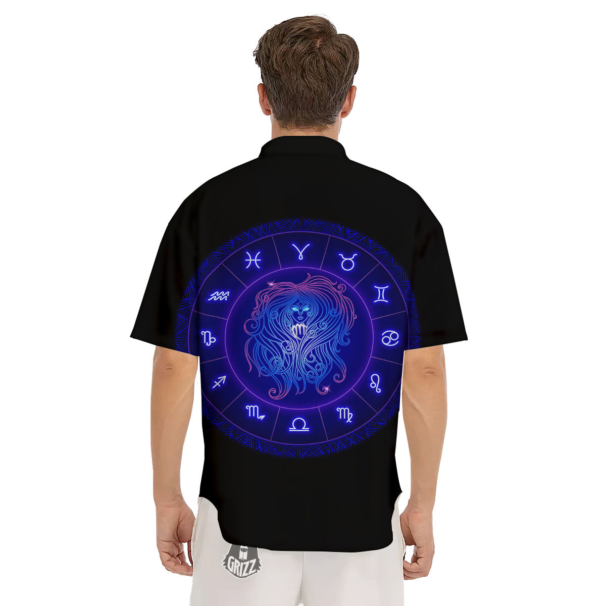 Zodiac Sign Dark Virgo Print Men's Short Sleeve Shirts-grizzshop