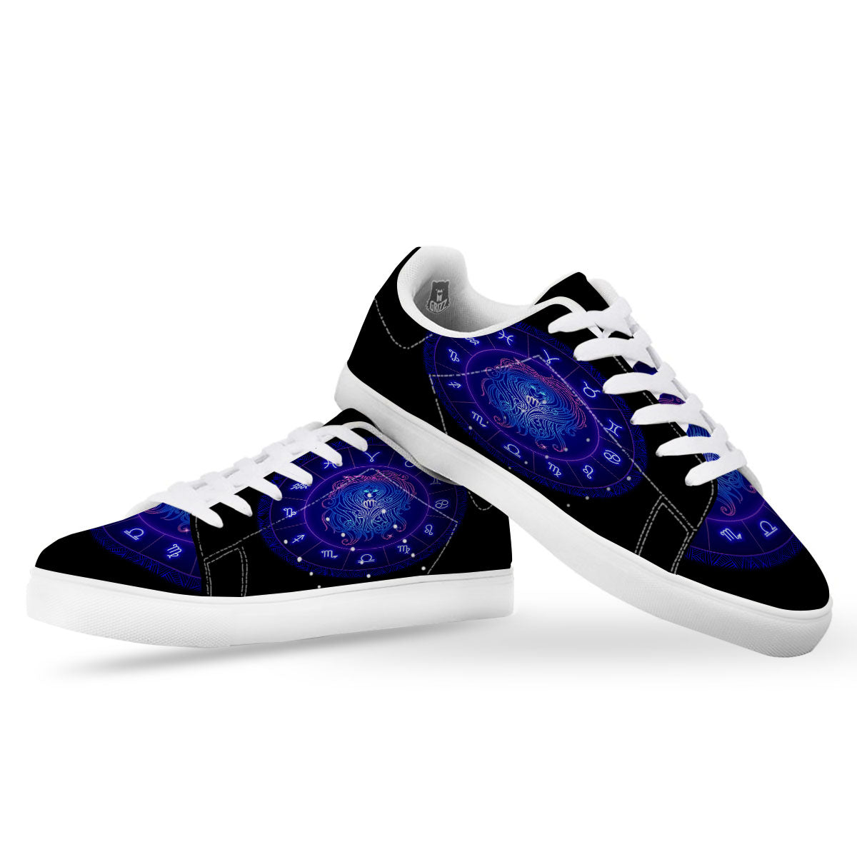 Zodiac Sign Dark Virgo Print White Low Top Sneakers-grizzshop