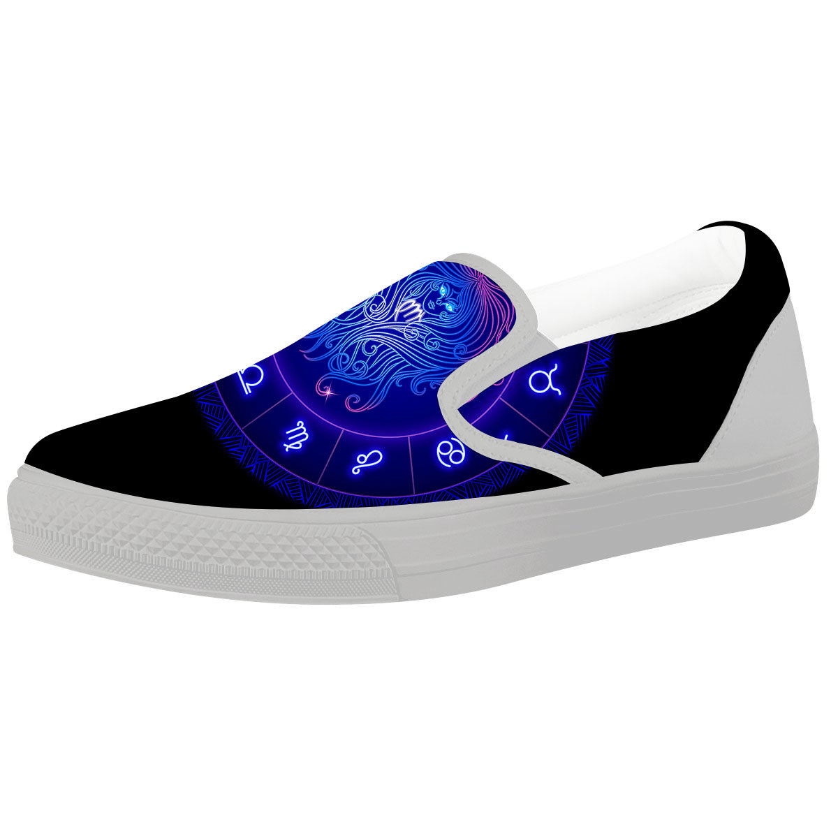 Zodiac Sign Dark Virgo Print White Slip On Shoes-grizzshop