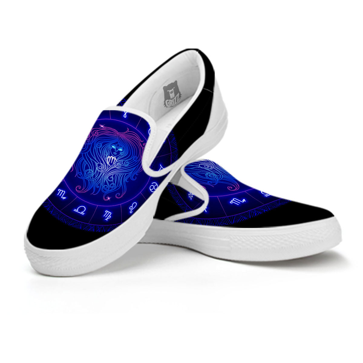 Zodiac Sign Dark Virgo Print White Slip On Shoes-grizzshop