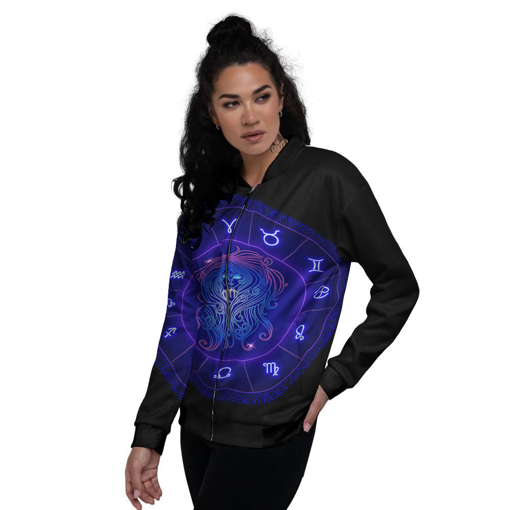 Zodiac Sign Dark Virgo Print Women's Bomber Jacket-grizzshop