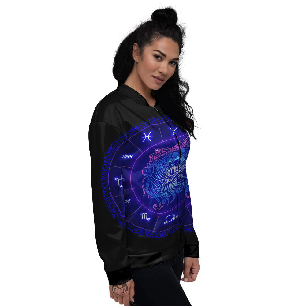 Zodiac Sign Dark Virgo Print Women's Bomber Jacket-grizzshop