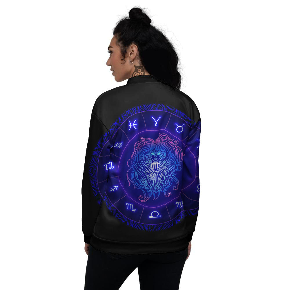 Zodiac Sign Dark Virgo Print Women's Bomber Jacket-grizzshop