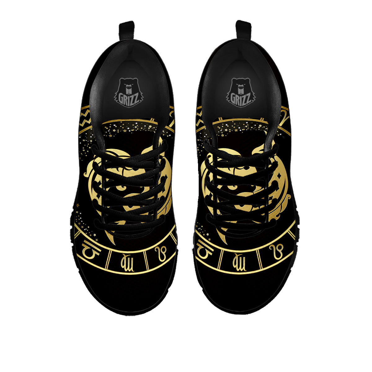 Zodiac Sign Golden Pisces Print Black Sneaker-grizzshop