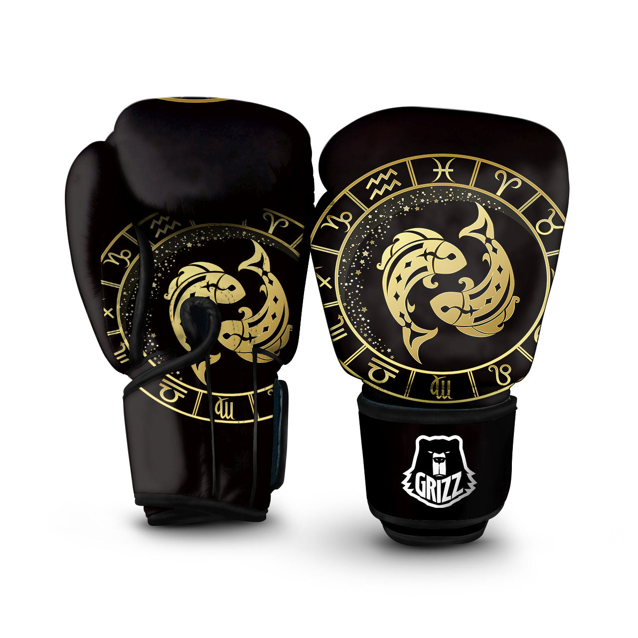 Zodiac Sign Golden Pisces Print Boxing Gloves-grizzshop