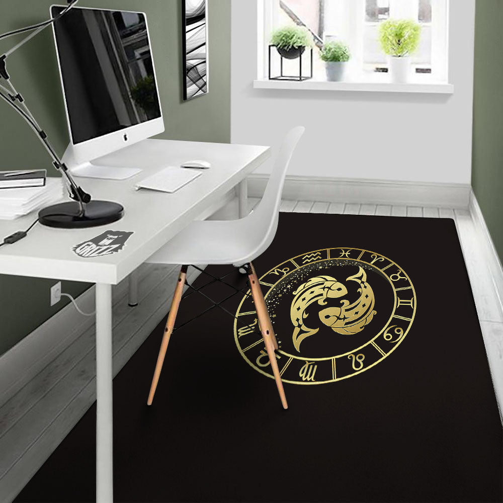 Zodiac Sign Golden Pisces Print Floor Mat-grizzshop