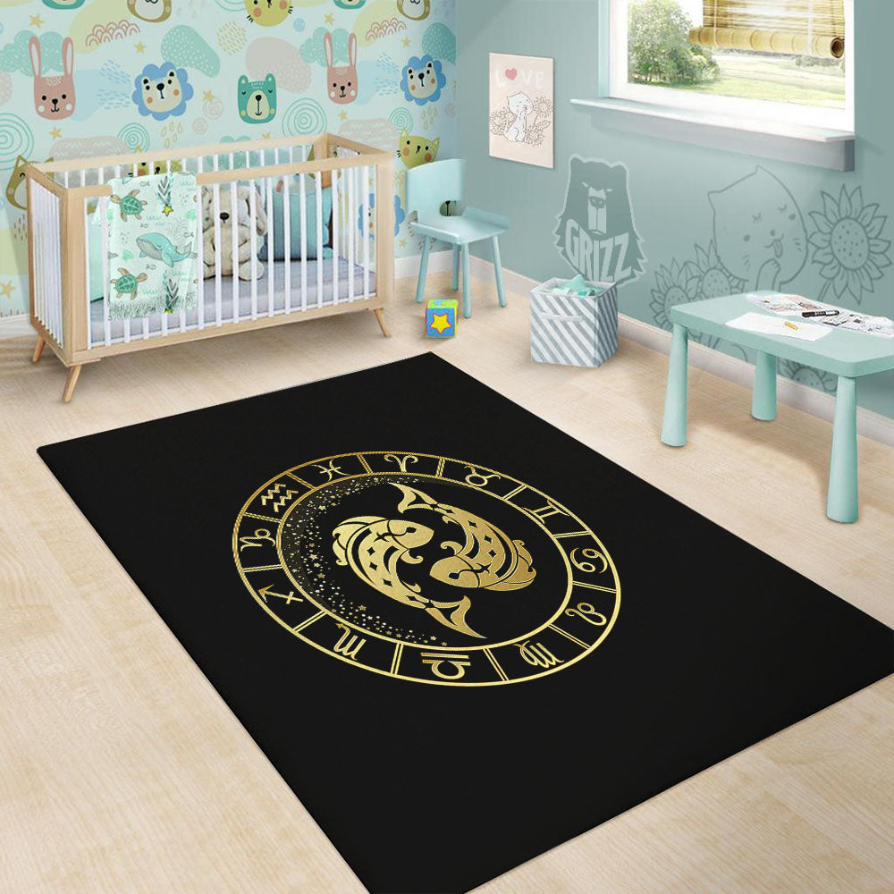 Zodiac Sign Golden Pisces Print Floor Mat-grizzshop