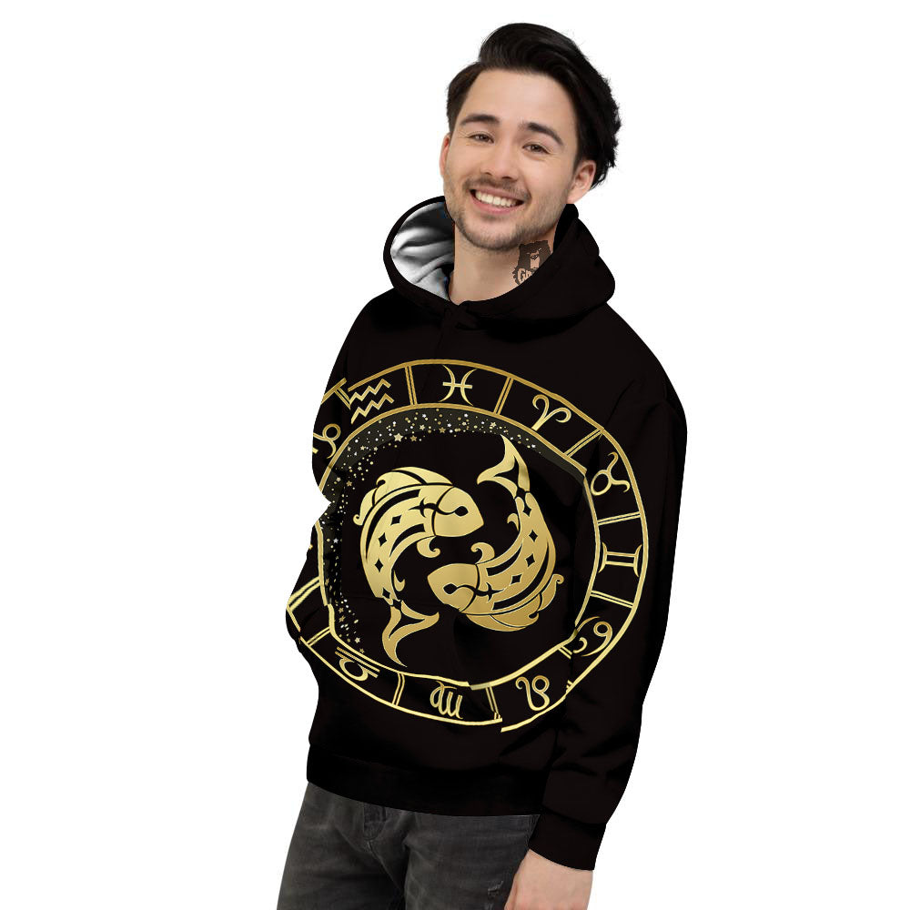 Zodiac Sign Golden Pisces Print Men's Hoodie-grizzshop