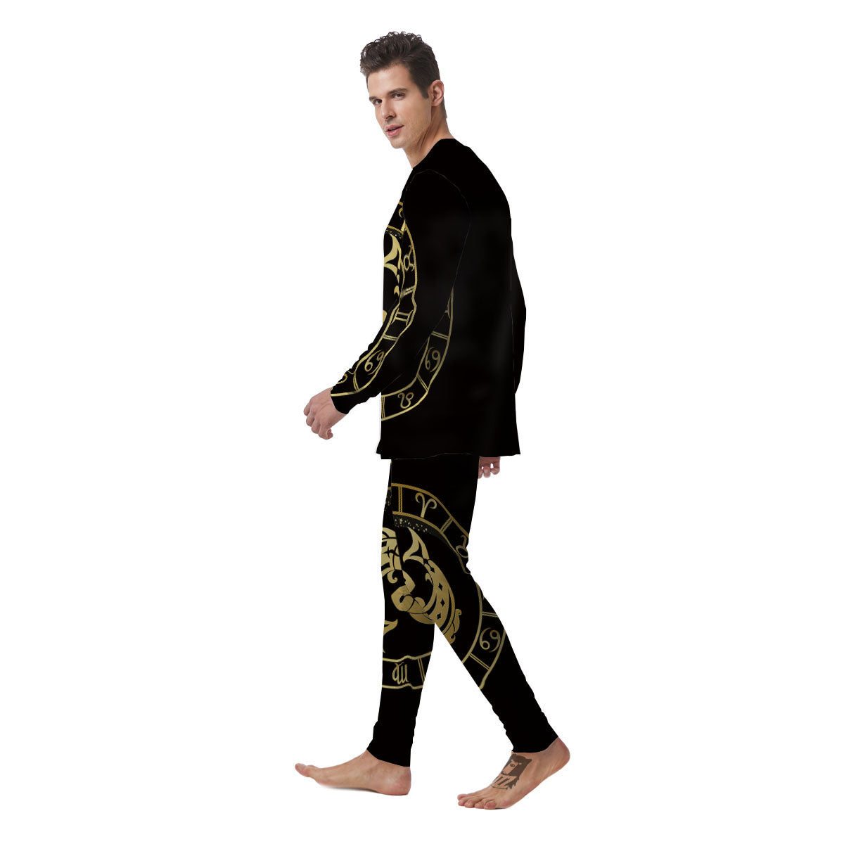 Zodiac Sign Golden Pisces Print Men's Pajamas-grizzshop