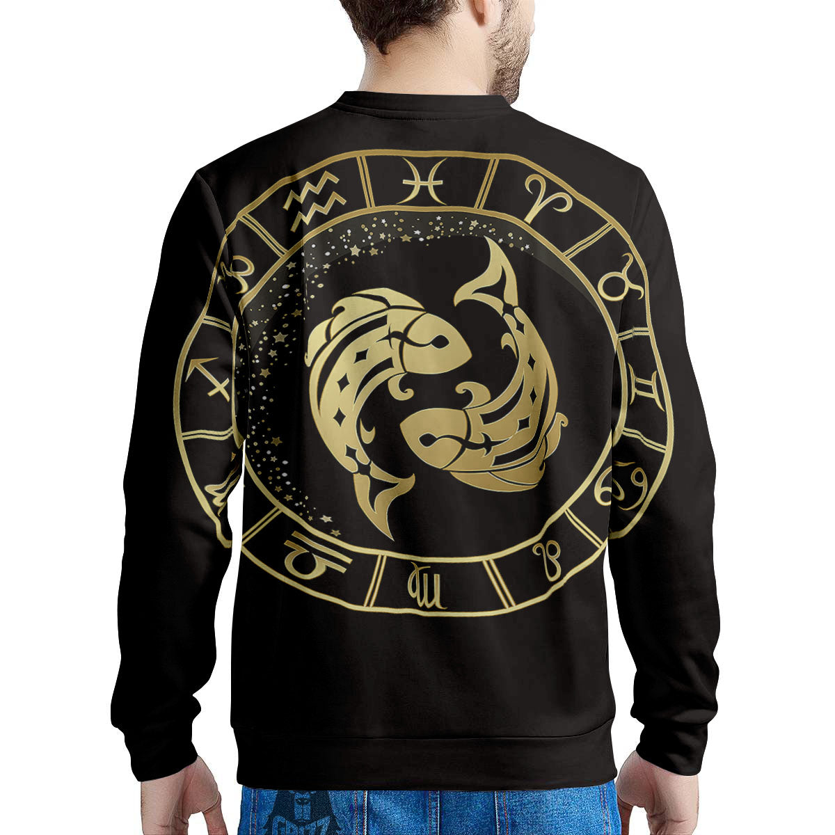 Zodiac Sign Golden Pisces Print Men's Sweatshirt-grizzshop