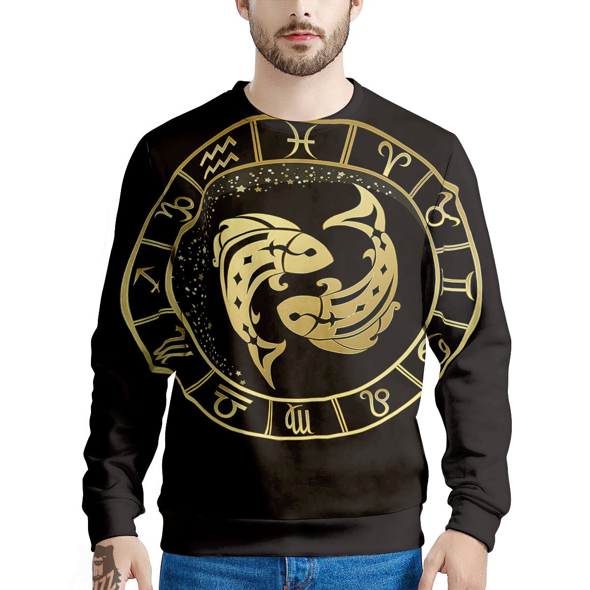 Zodiac Sign Golden Pisces Print Men's Sweatshirt-grizzshop