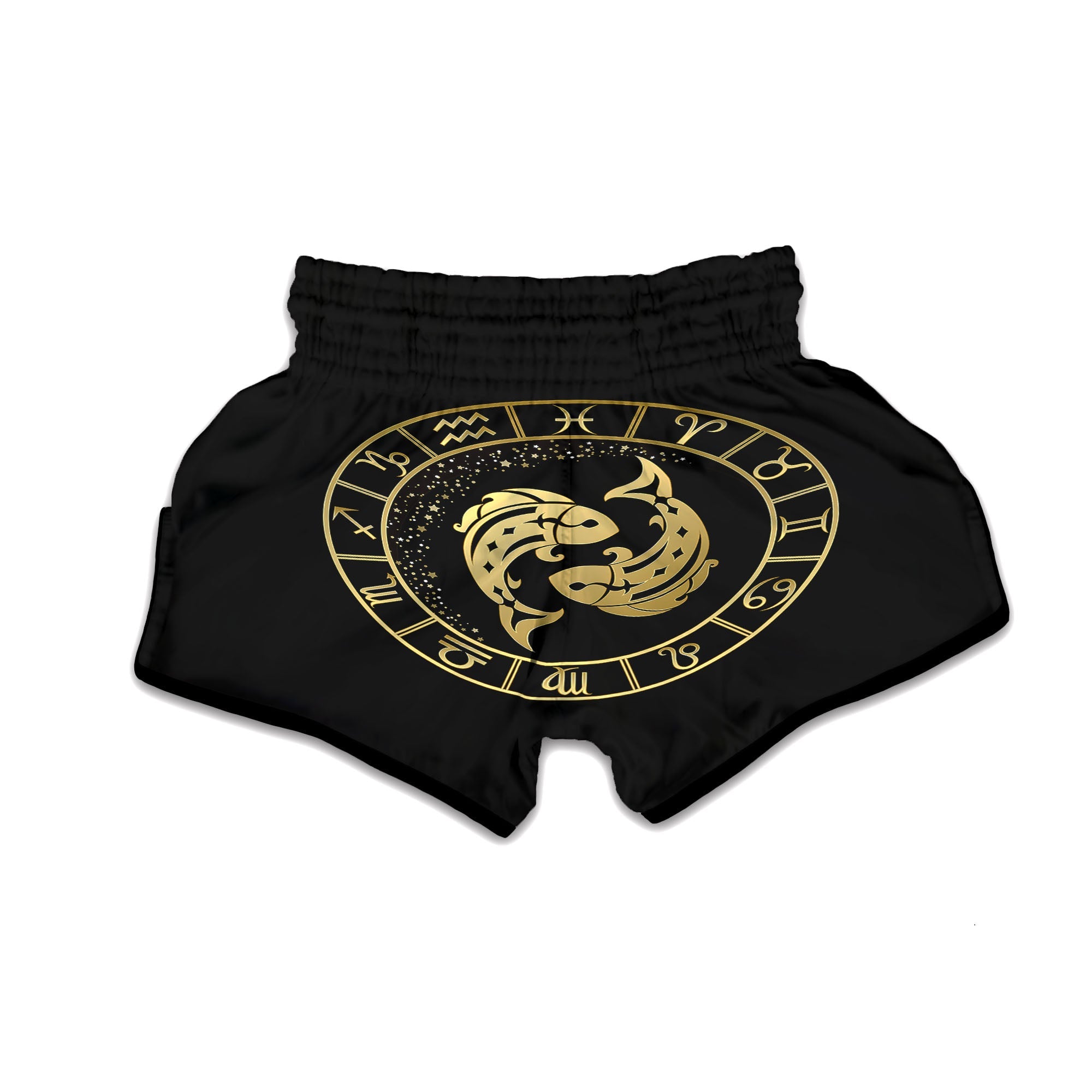 Zodiac Sign Golden Pisces Print Muay Thai Boxing Shorts-grizzshop