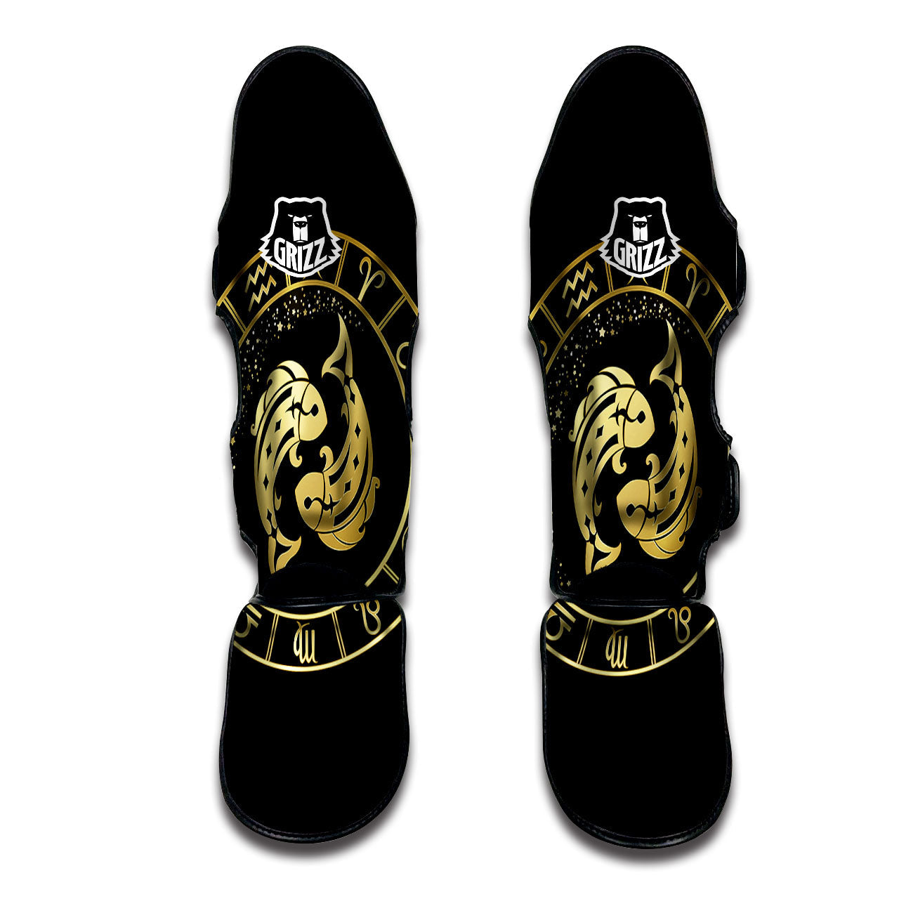 Zodiac Sign Golden Pisces Print Muay Thai Shin Guards-grizzshop