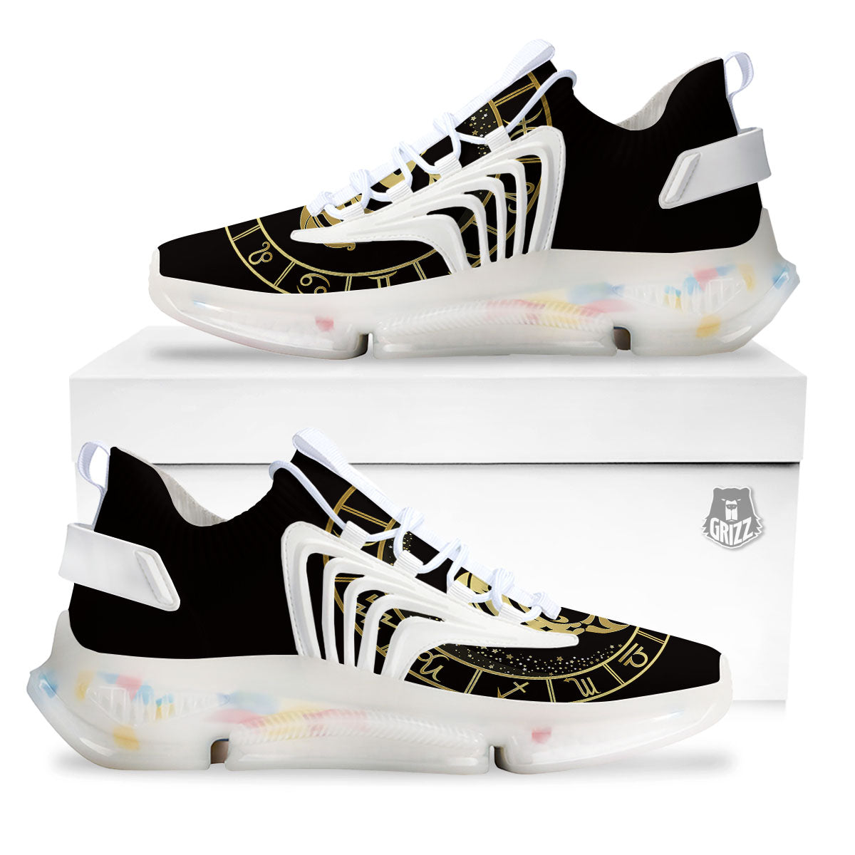 Zodiac Sign Golden Pisces Print White Gym Shoes-grizzshop