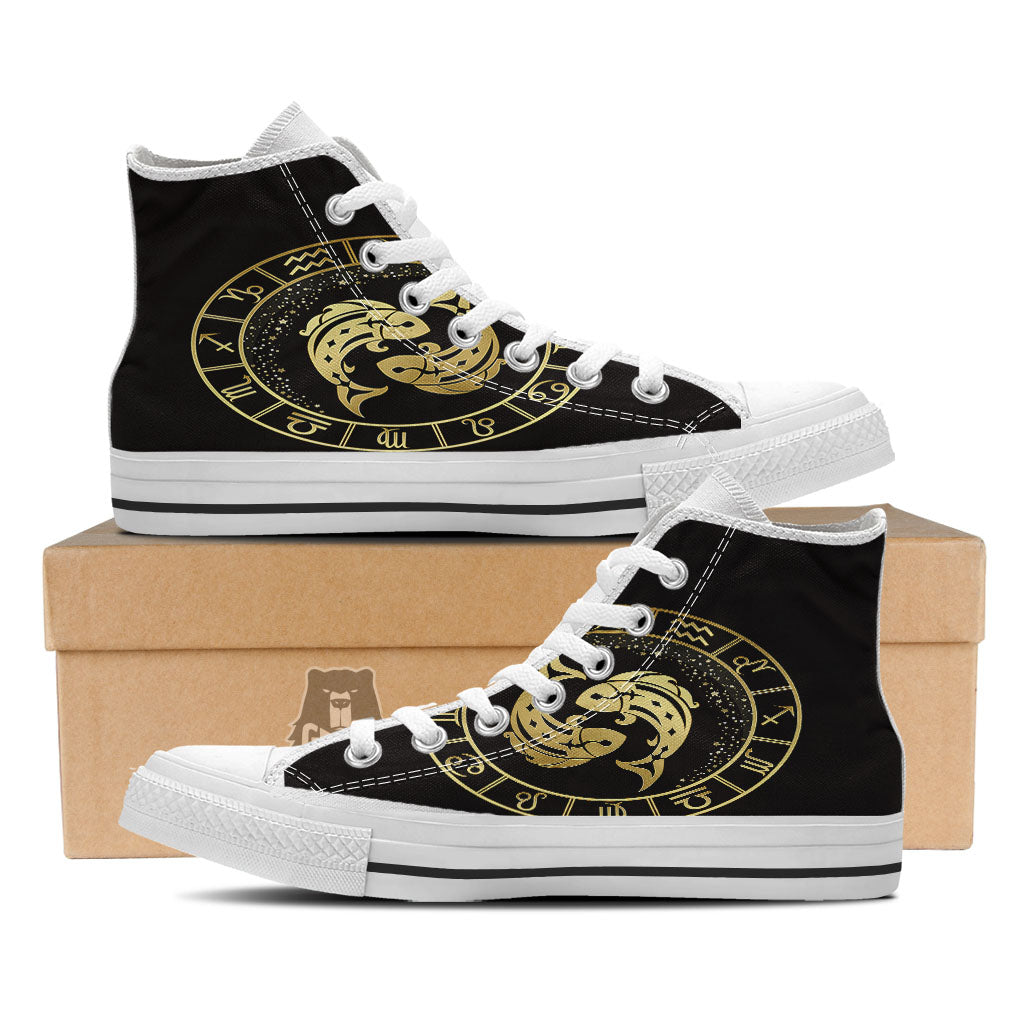 Zodiac Sign Golden Pisces Print White High Top Shoes-grizzshop