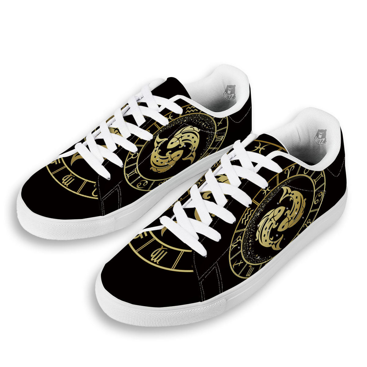 Zodiac Sign Golden Pisces Print White Low Top Sneakers-grizzshop