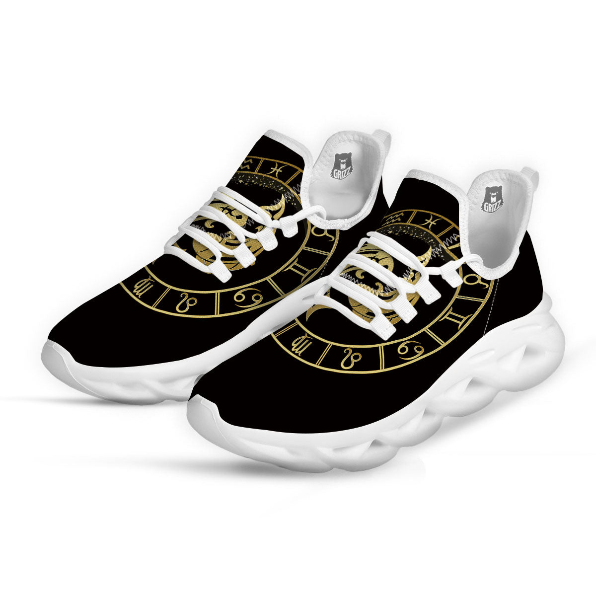 Zodiac Sign Golden Pisces Print White Running Shoes-grizzshop