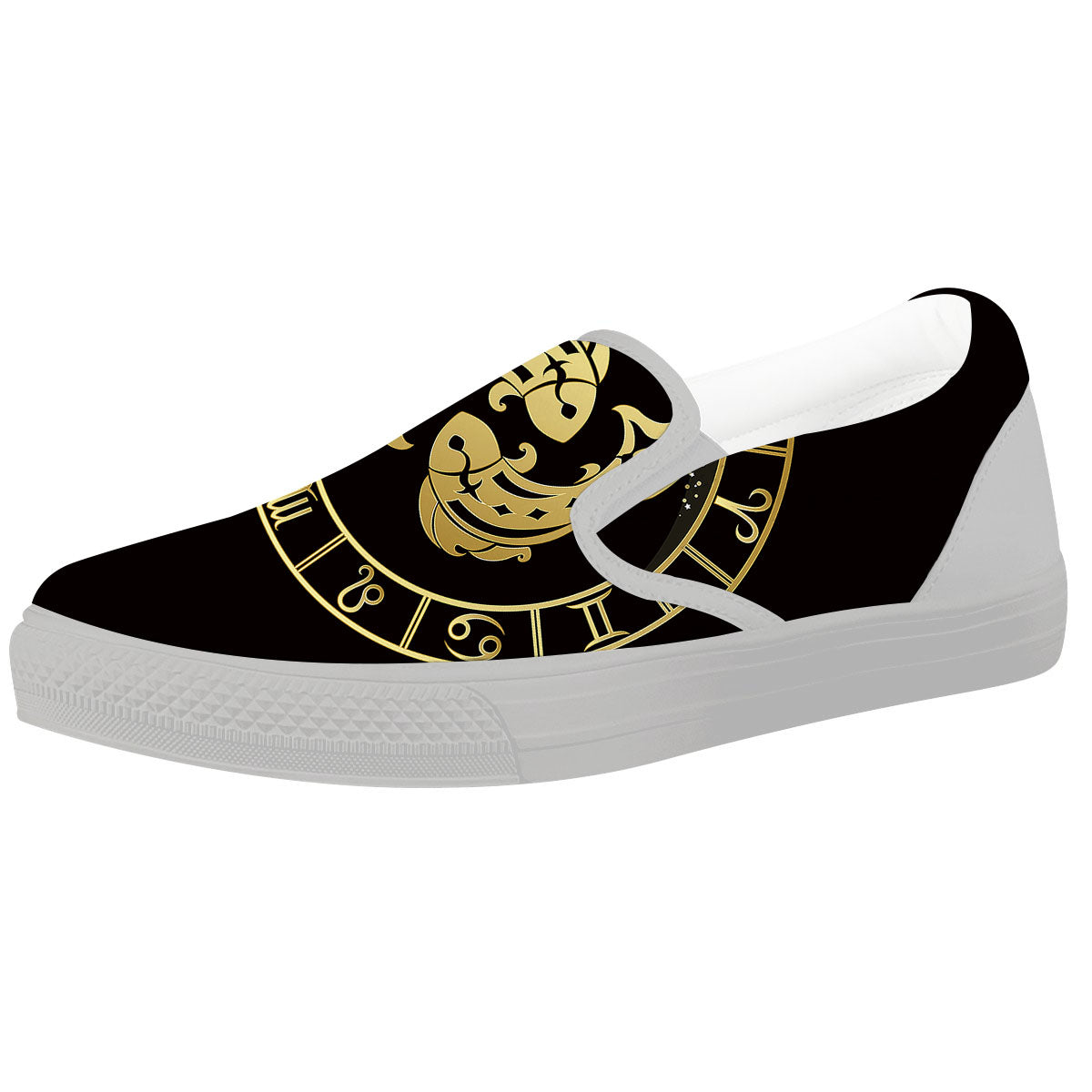 Zodiac Sign Golden Pisces Print White Slip On Shoes-grizzshop