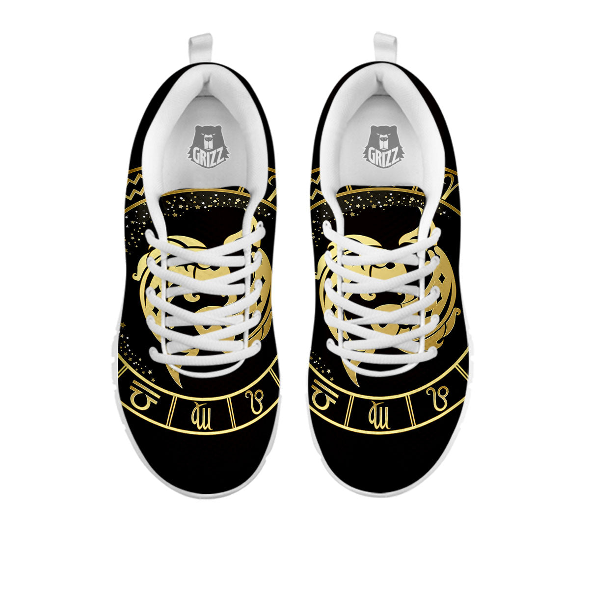 Zodiac Sign Golden Pisces Print White Sneaker-grizzshop