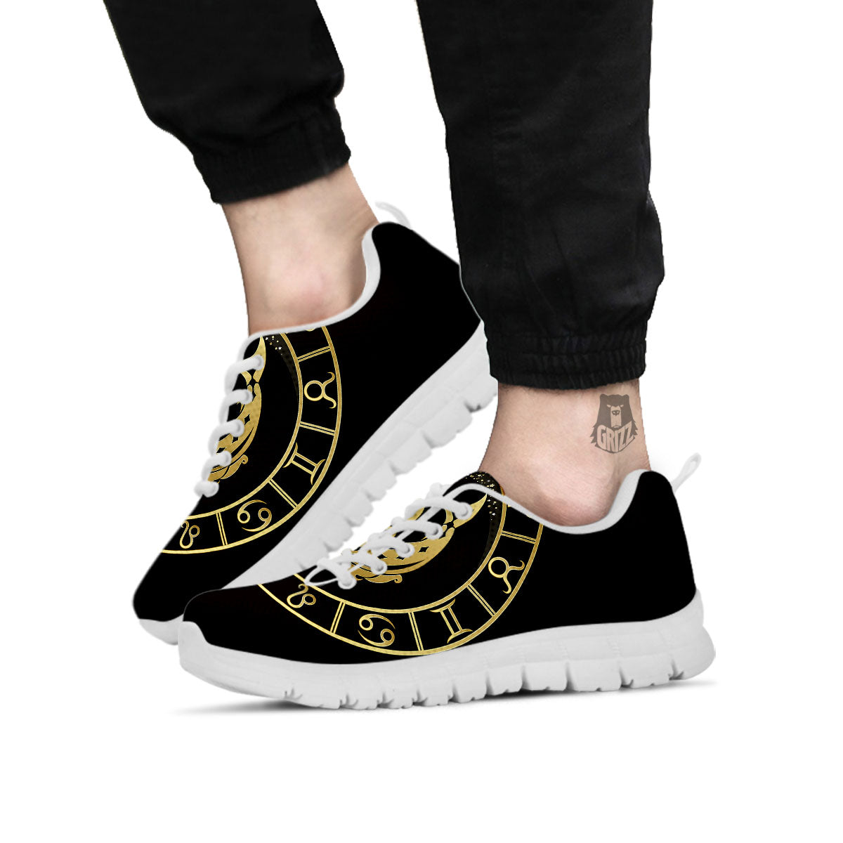 Zodiac Sign Golden Pisces Print White Sneaker-grizzshop