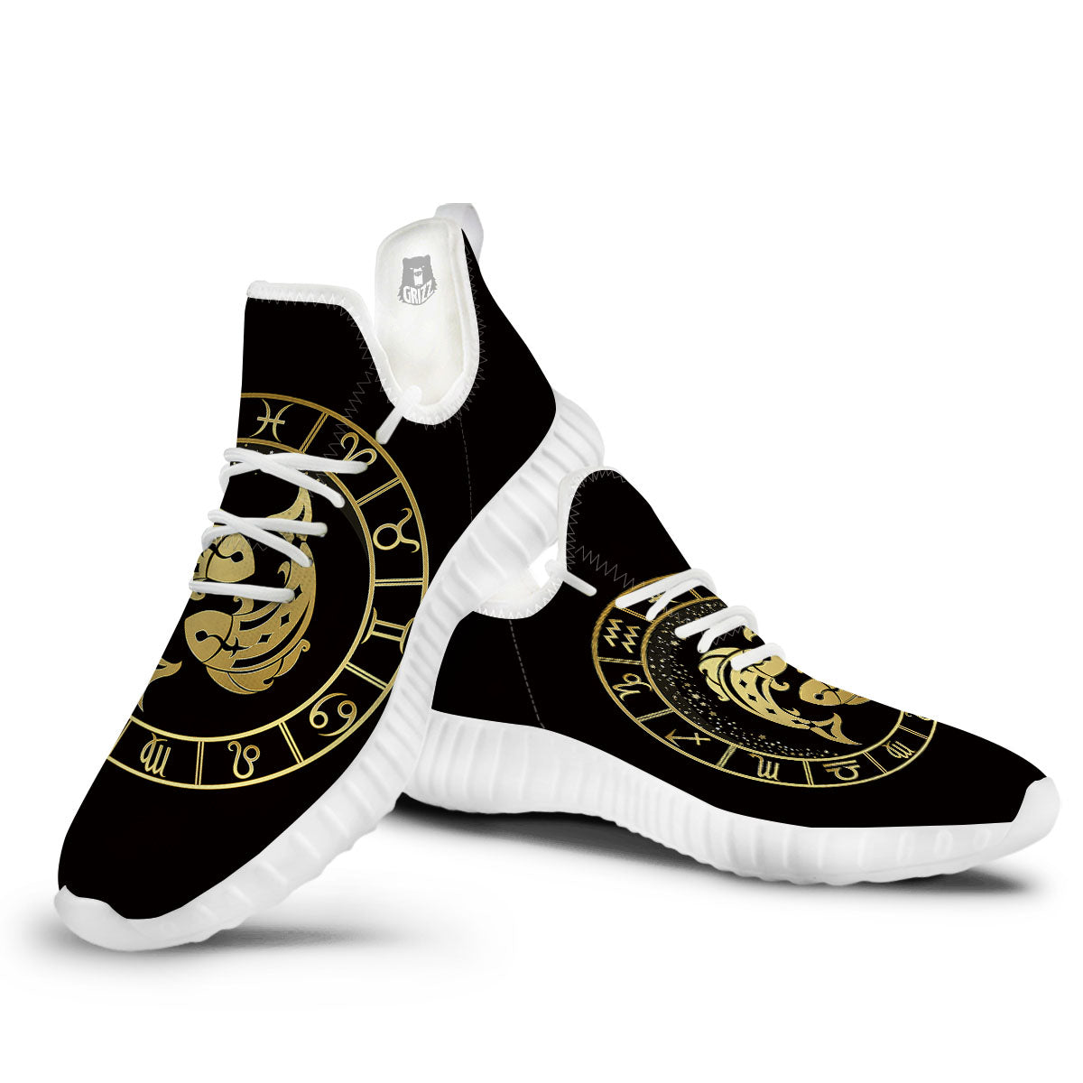Zodiac Sign Golden Pisces Print White Walking Shoes-grizzshop
