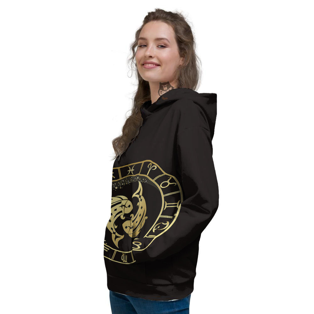 Zodiac Sign Golden Pisces Print Women's Hoodie-grizzshop