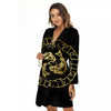 Zodiac Sign Golden Pisces Print Women's Robe-grizzshop