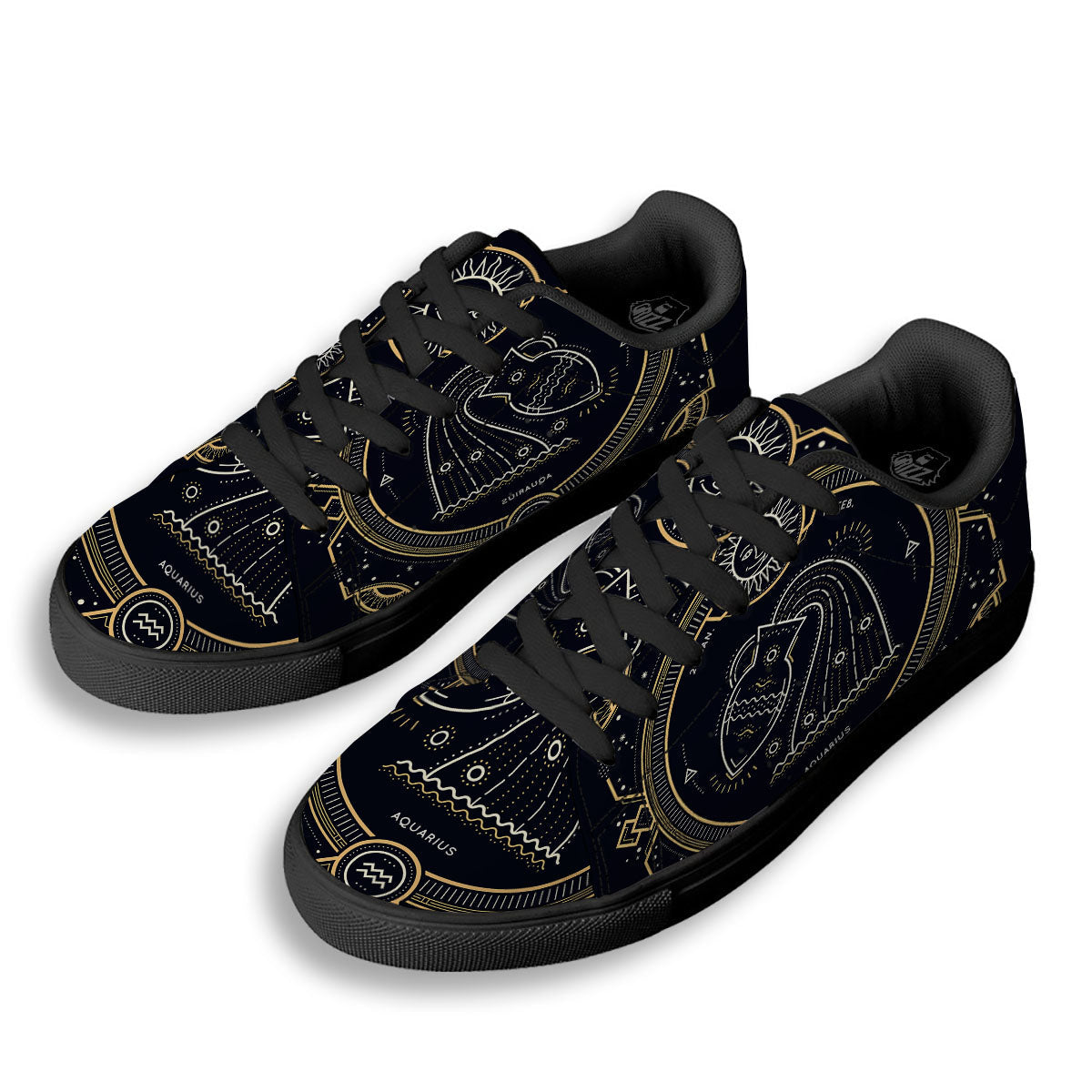 Zodiac Sign Vintage Aquarius Print Black Low Top Sneakers-grizzshop