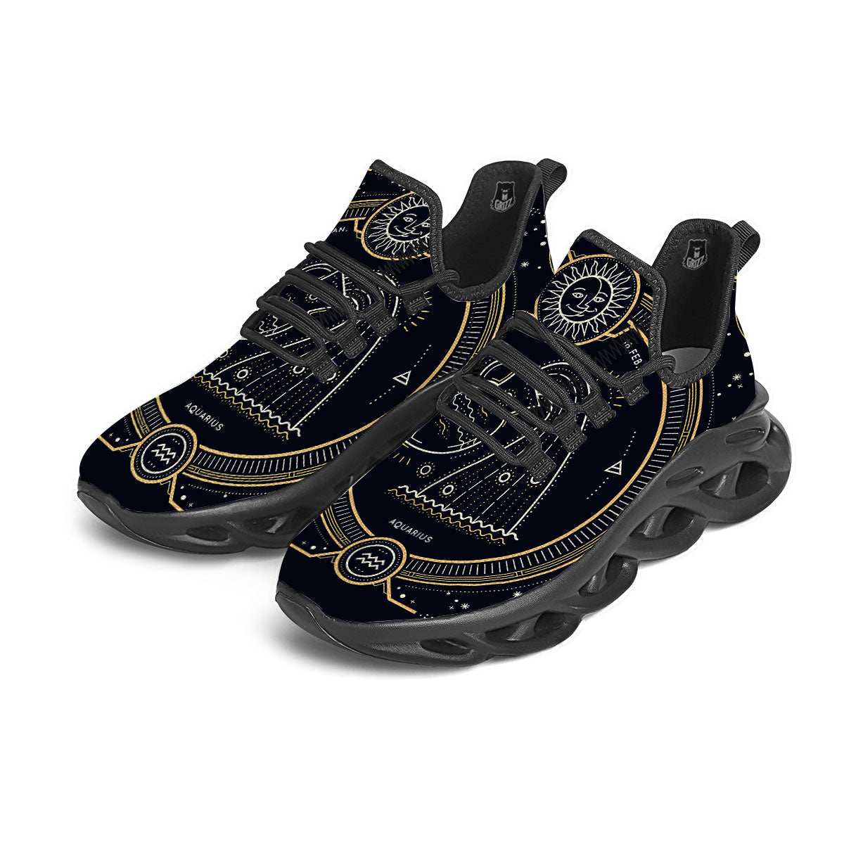 Zodiac Sign Vintage Aquarius Print Black Running Shoes-grizzshop