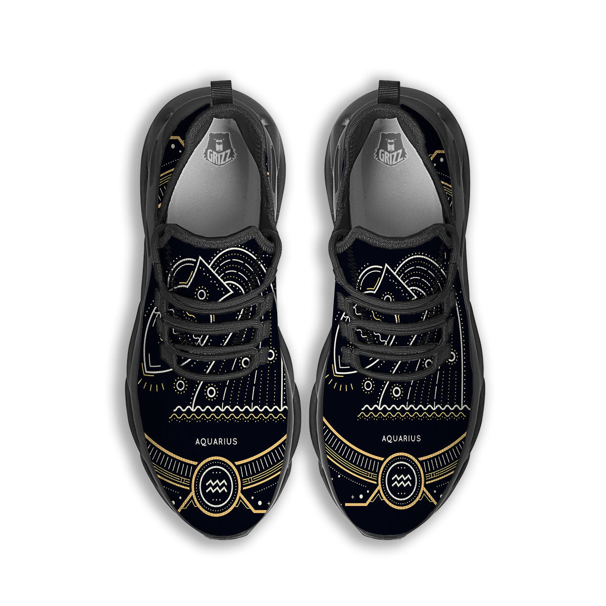 Zodiac Sign Vintage Aquarius Print Black Running Shoes-grizzshop