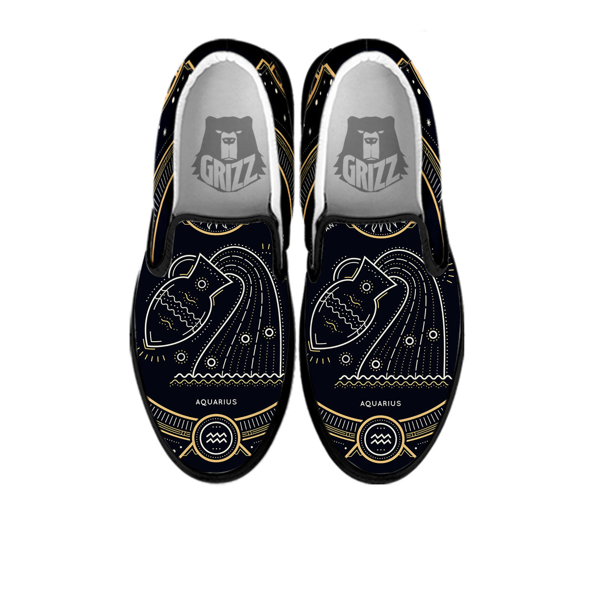 Zodiac Sign Vintage Aquarius Print Black Slip On Shoes-grizzshop