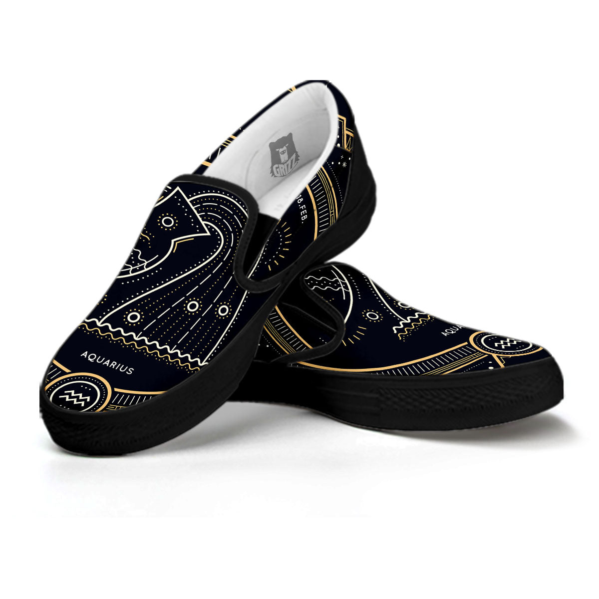 Zodiac Sign Vintage Aquarius Print Black Slip On Shoes-grizzshop