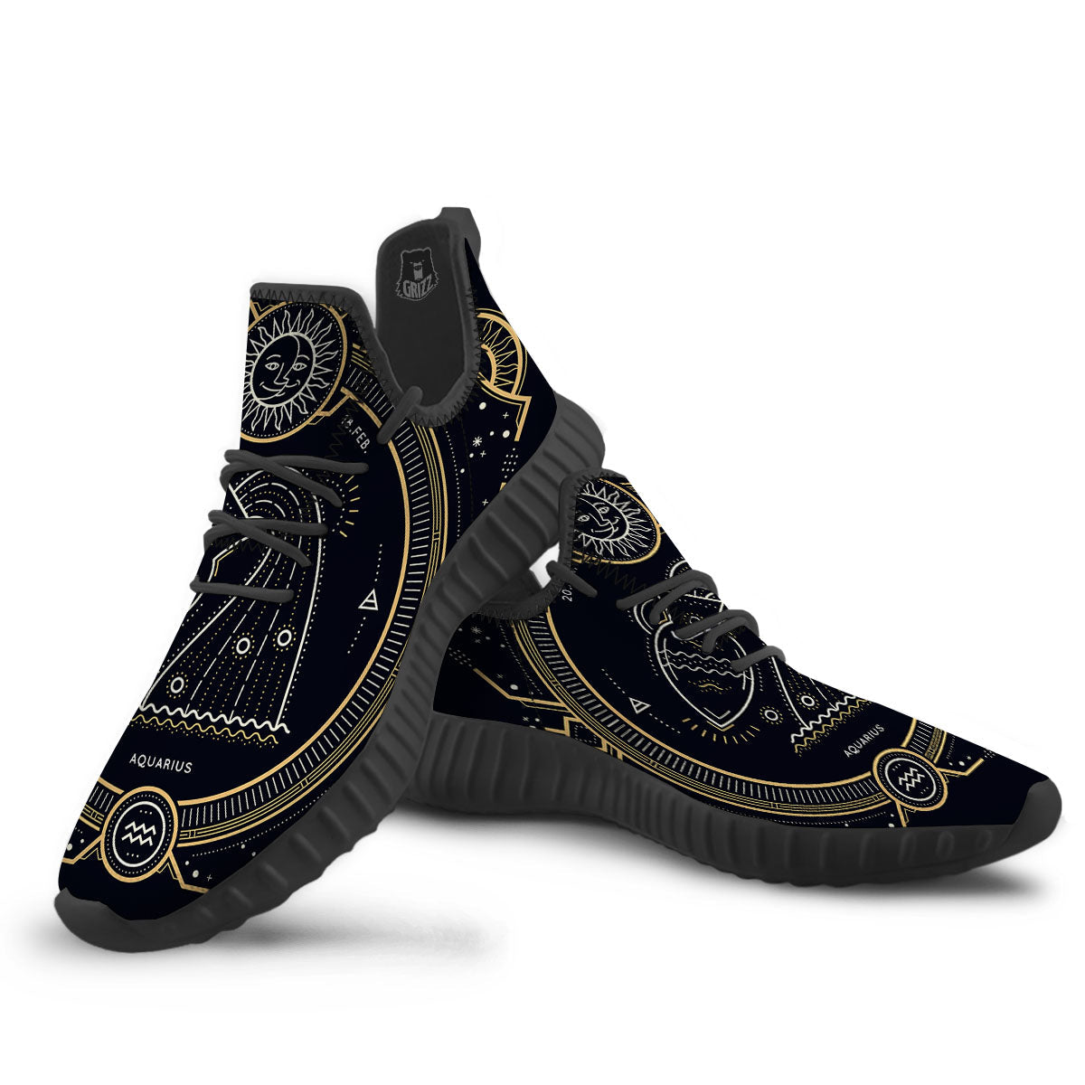 Zodiac Sign Vintage Aquarius Print Black Walking Shoes-grizzshop