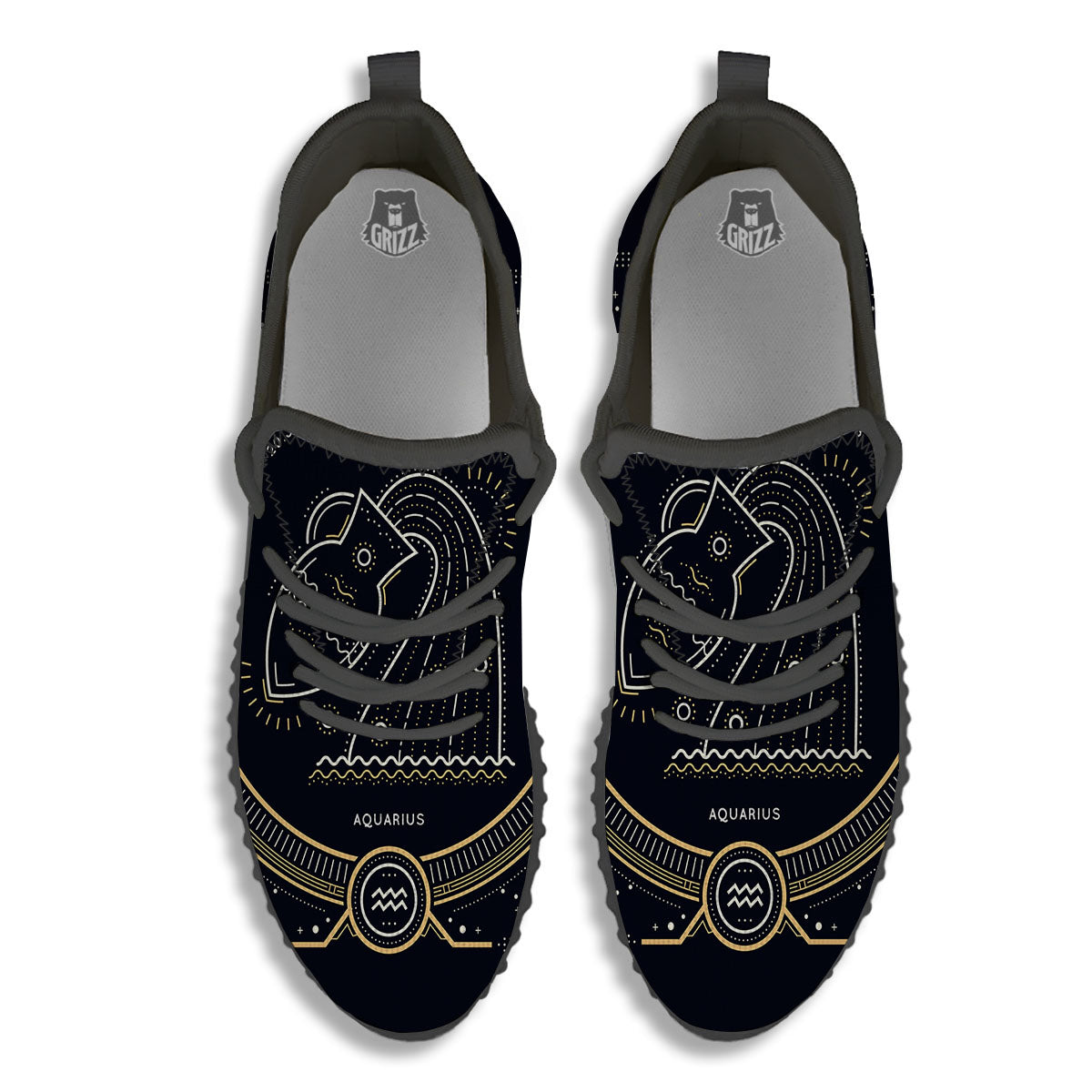 Zodiac Sign Vintage Aquarius Print Black Walking Shoes-grizzshop
