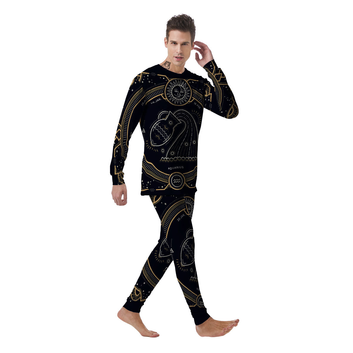 Zodiac Sign Vintage Aquarius Print Men's Pajamas-grizzshop