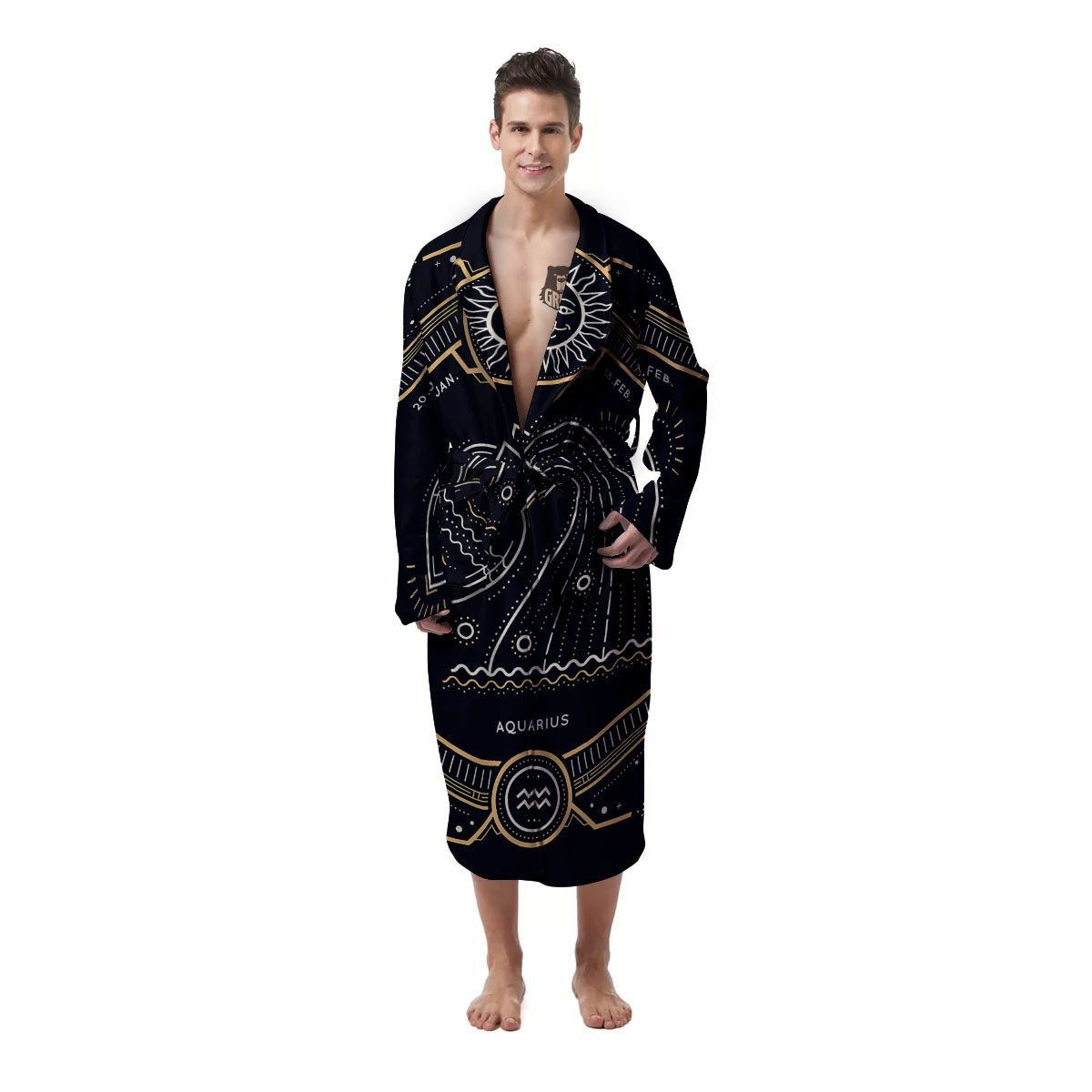 Zodiac Sign Vintage Aquarius Print Men's Robe-grizzshop