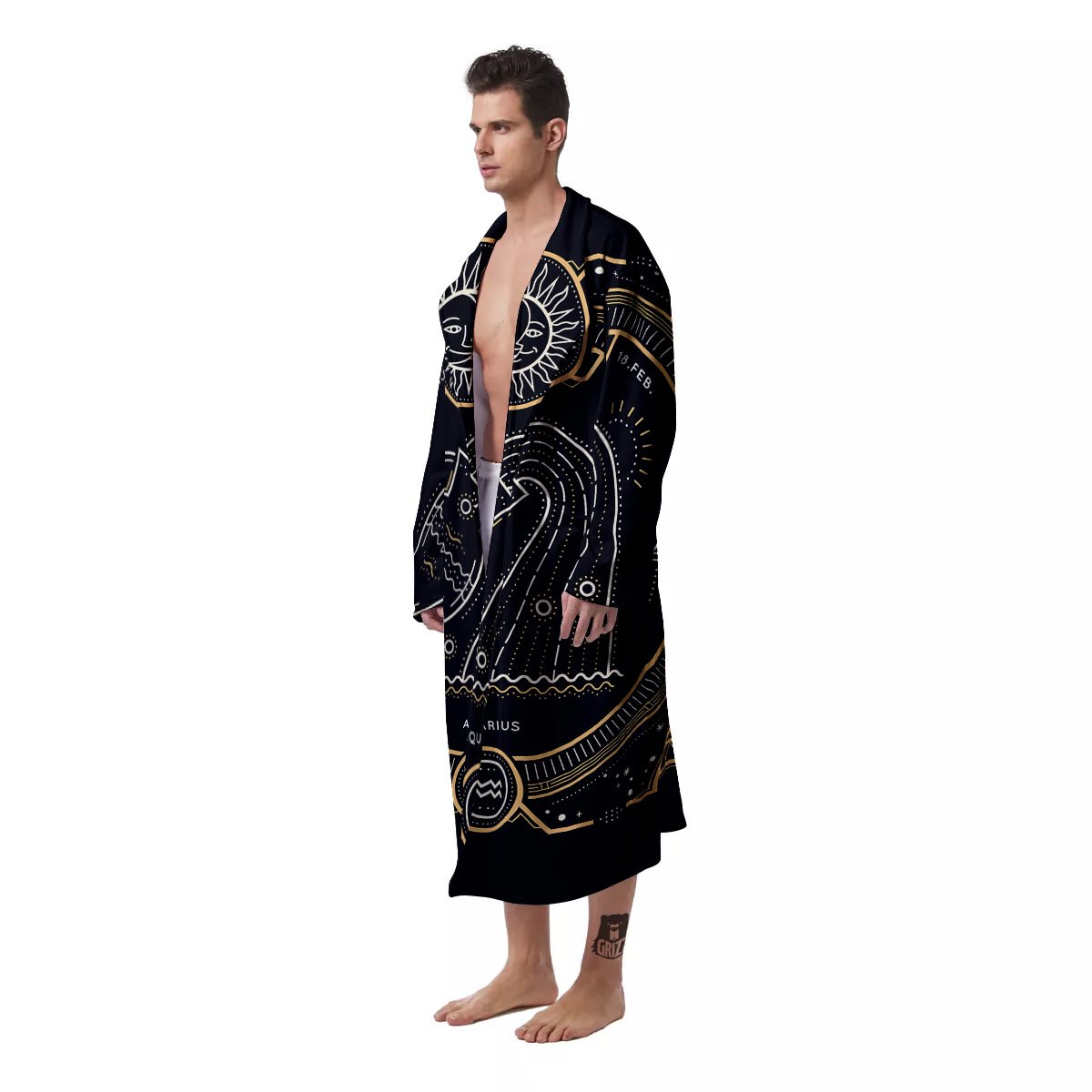 Zodiac Sign Vintage Aquarius Print Men's Robe-grizzshop