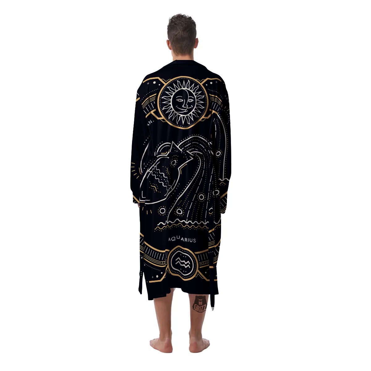Zodiac Sign Vintage Aquarius Print Men's Robe-grizzshop