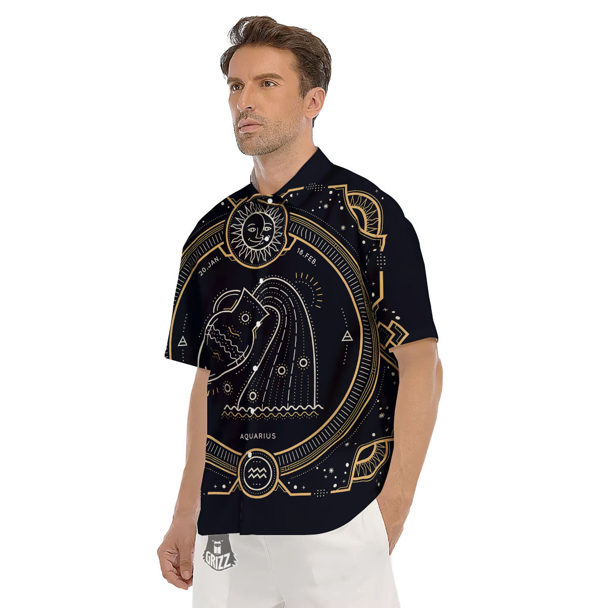 Zodiac Sign Vintage Aquarius Print Men's Short Sleeve Shirts-grizzshop