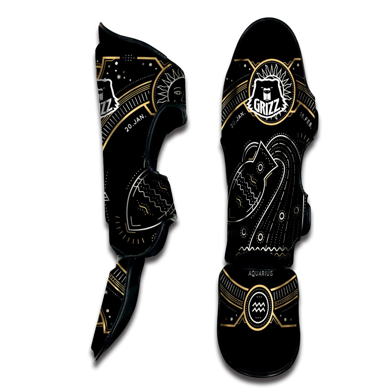 Zodiac Sign Vintage Aquarius Print Muay Thai Shin Guards-grizzshop