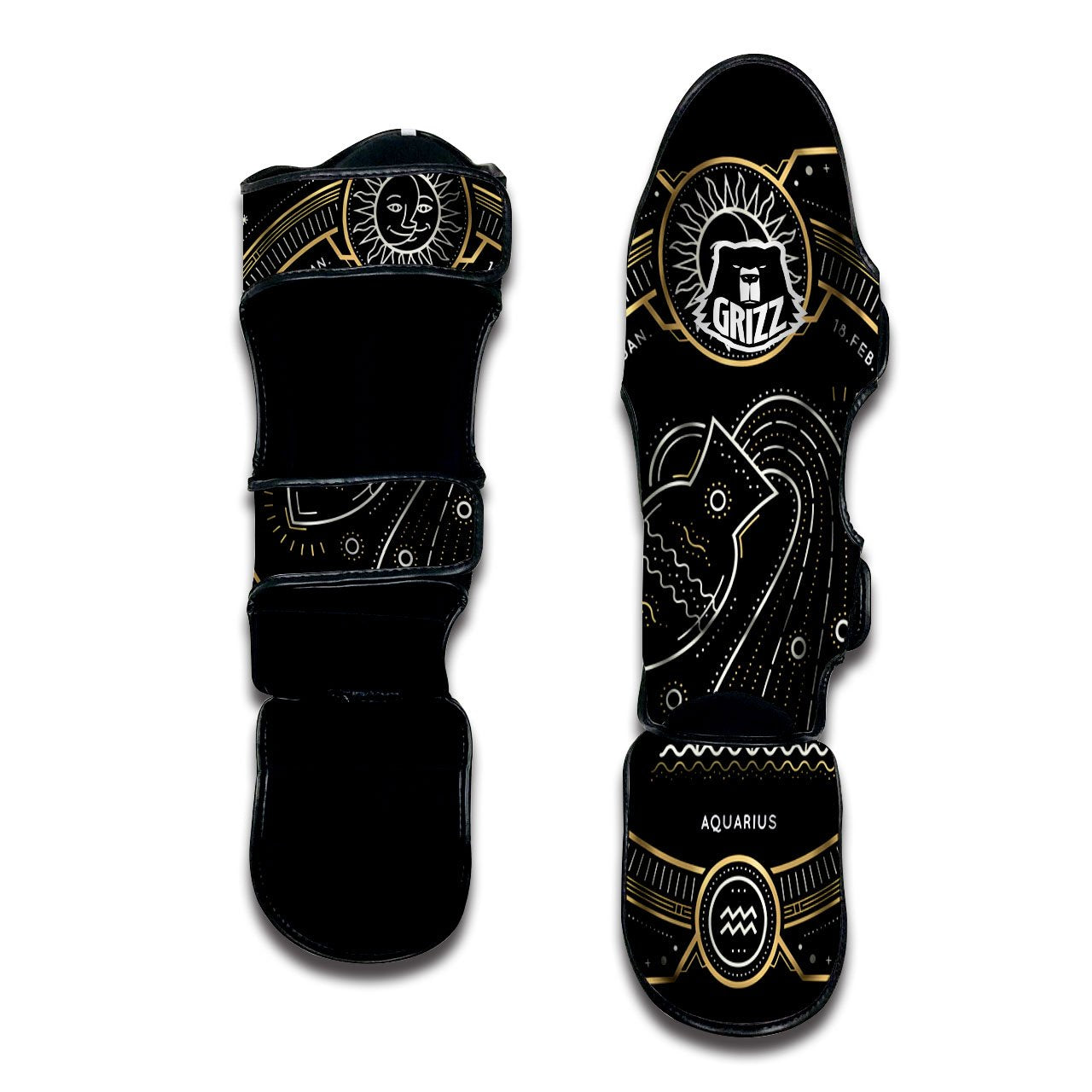 Zodiac Sign Vintage Aquarius Print Muay Thai Shin Guards-grizzshop