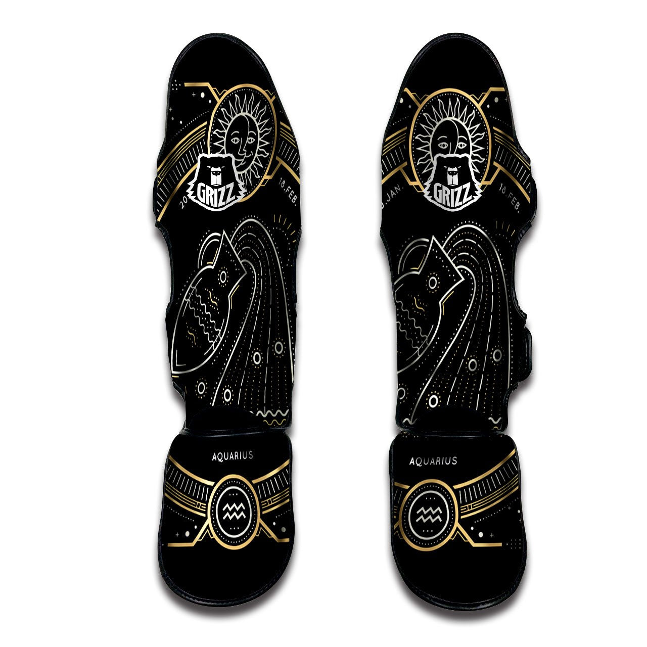 Zodiac Sign Vintage Aquarius Print Muay Thai Shin Guards-grizzshop