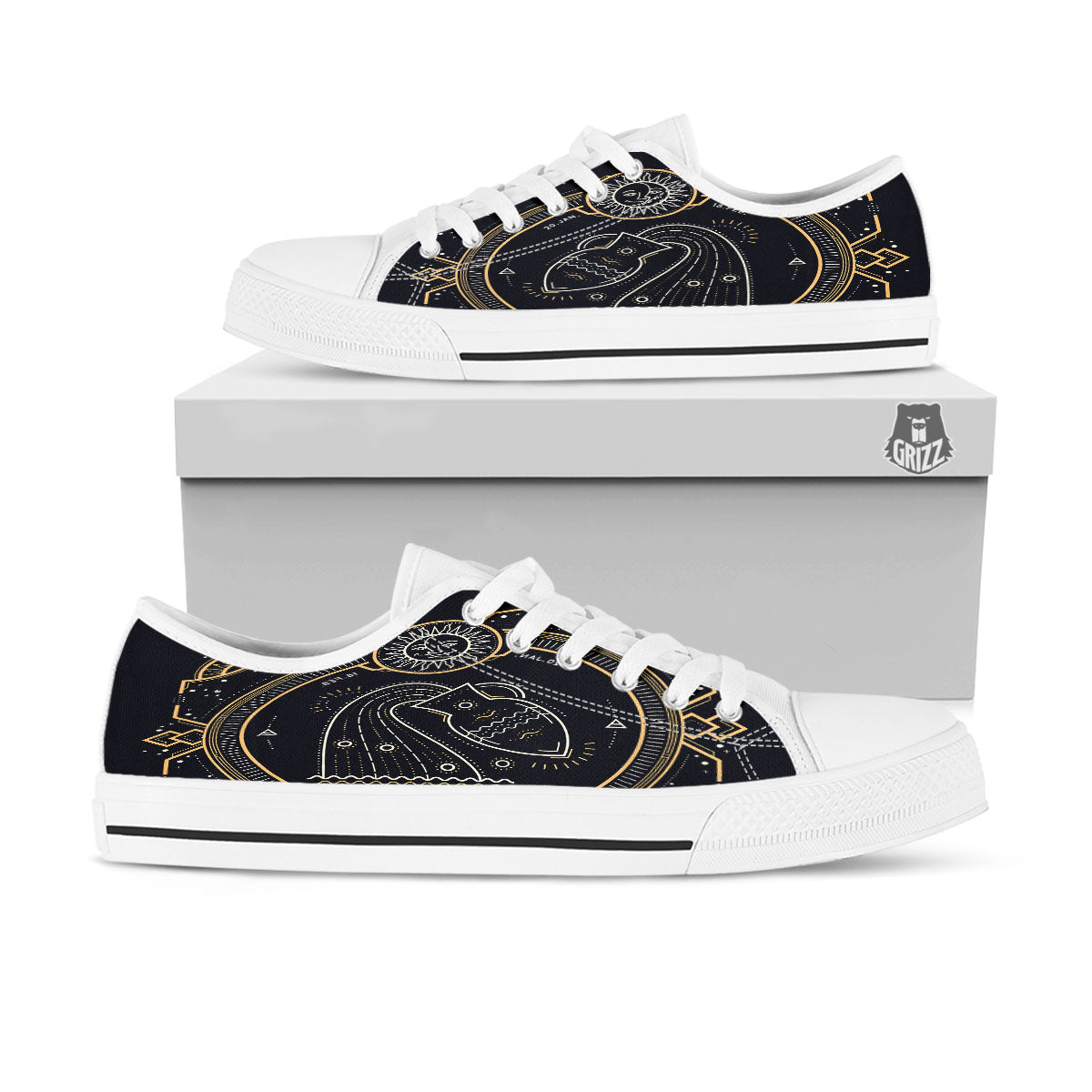 Zodiac Sign Vintage Aquarius Print White Low Top Shoes-grizzshop