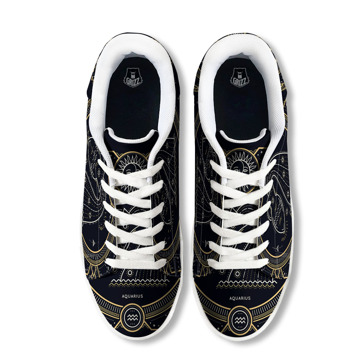 Zodiac Sign Vintage Aquarius Print White Low Top Sneakers-grizzshop