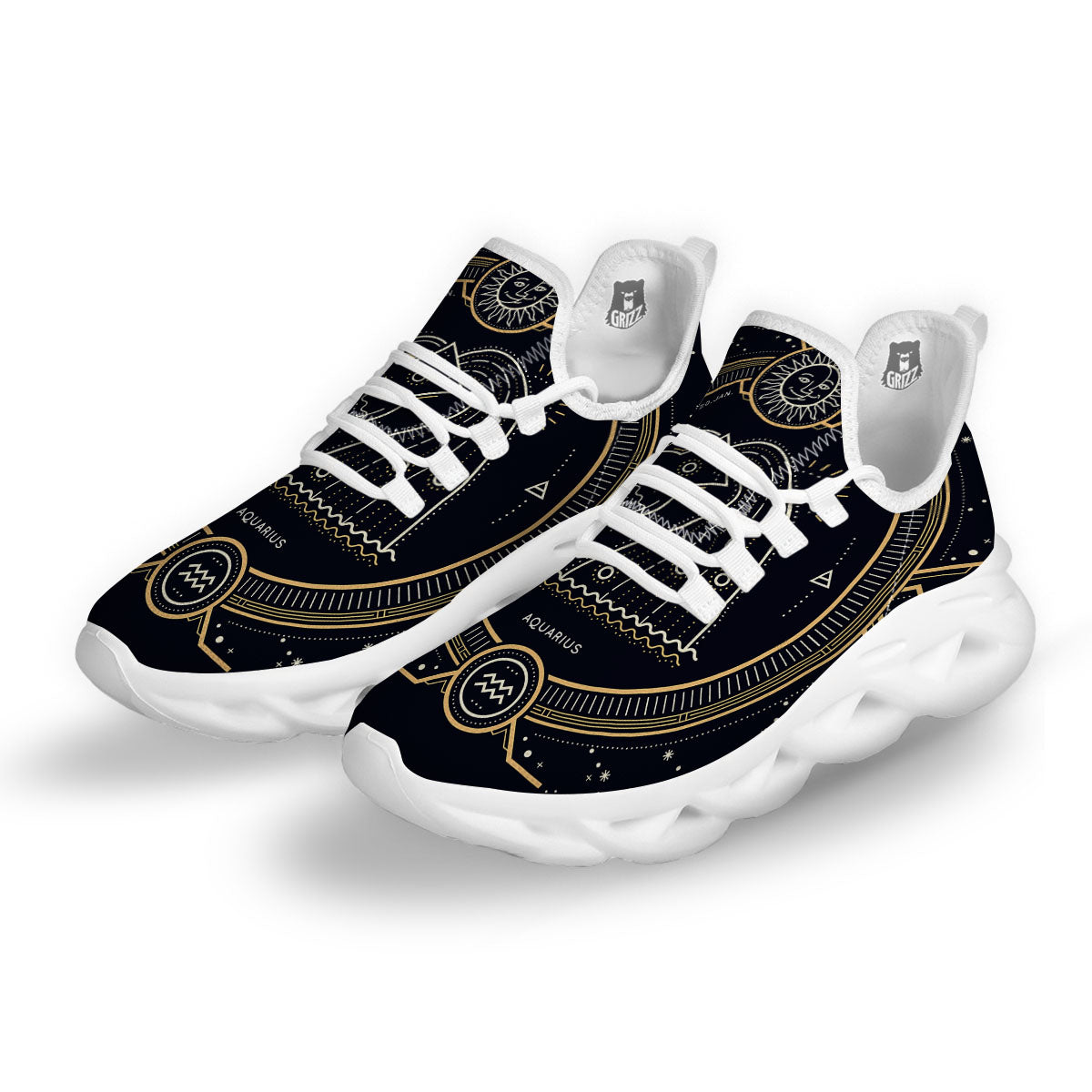 Zodiac Sign Vintage Aquarius Print White Running Shoes-grizzshop